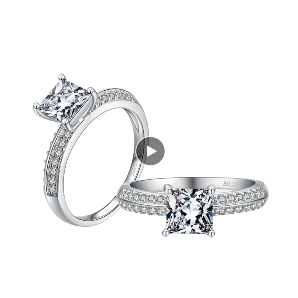 1CT Princess Cut Pavé Engagement Wedding Ring OB Simulated Diamond Set on Sterling Silver for Women