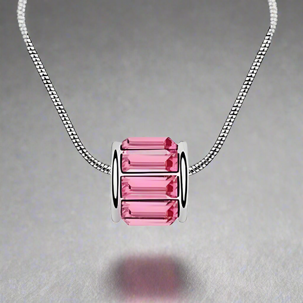 14K White Gold plated Pink Sapphire OB Crystals Necklace