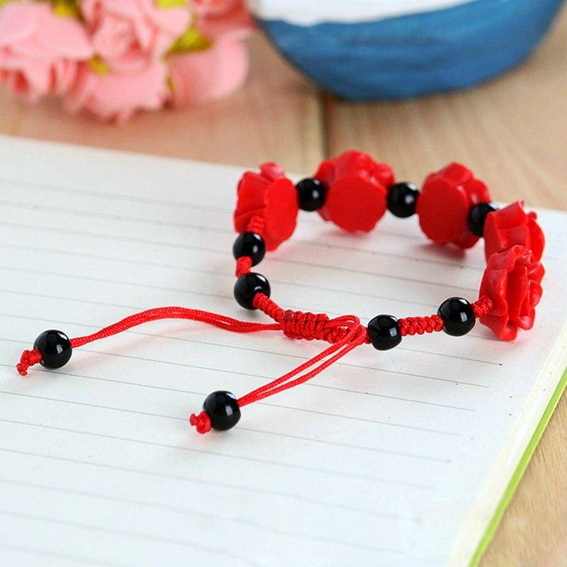 Cinnabar Rose Beaded Bracelet for Women