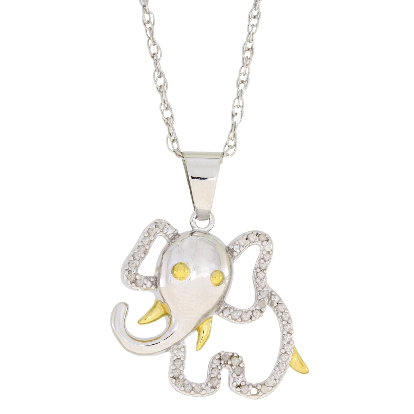 Cutest Elephant Genuine Diamond 0.12Ct 925 Sterling Silver Pendant Necklace Animal Lover Birthday Holiday Gift for Women or Teen