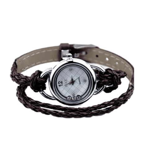 Floating Sparkles Leather Braided Wrap Watch For Woman