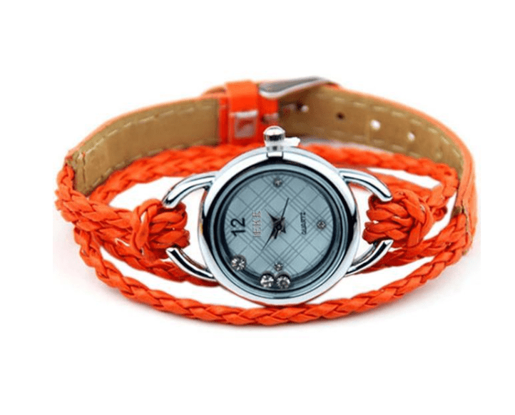 Floating Sparkles Leather Braided Wrap Watch For Woman
