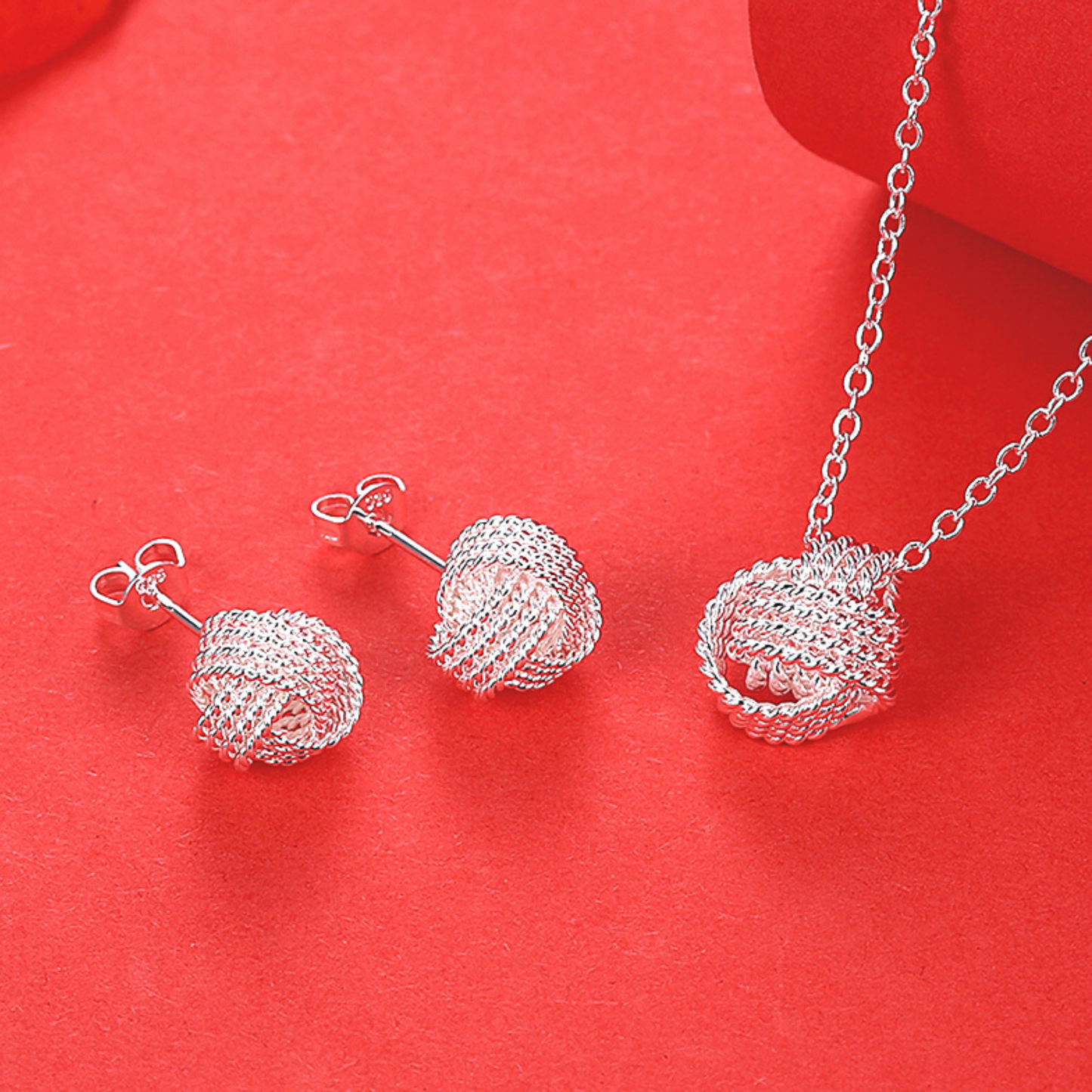 Infinite Love Knot Sterling Silver Matching Necklace and Earrings Set for Women