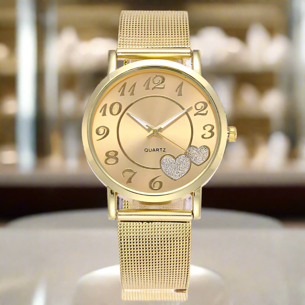 Glittery Hearts Ladies Mesh Band Watch for Woman
