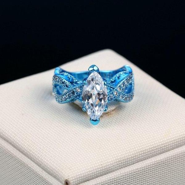 Electric Blue Marquise Cut CZ Solitaire Ring