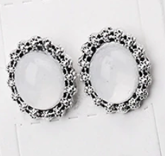 Oval Vintage Opal Button Stud Earrings