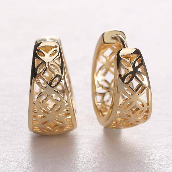 18K Gold Filled Filigree Flower Petite Huggie Earrings for Women