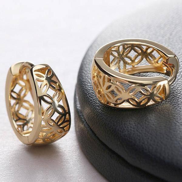 18K Gold Filled Filigree Flower Petite Huggie Earrings for Women