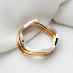 Wavy Tri-Color Stack 18K Gold Plated Everyday Rings Gold Plated for Woman
