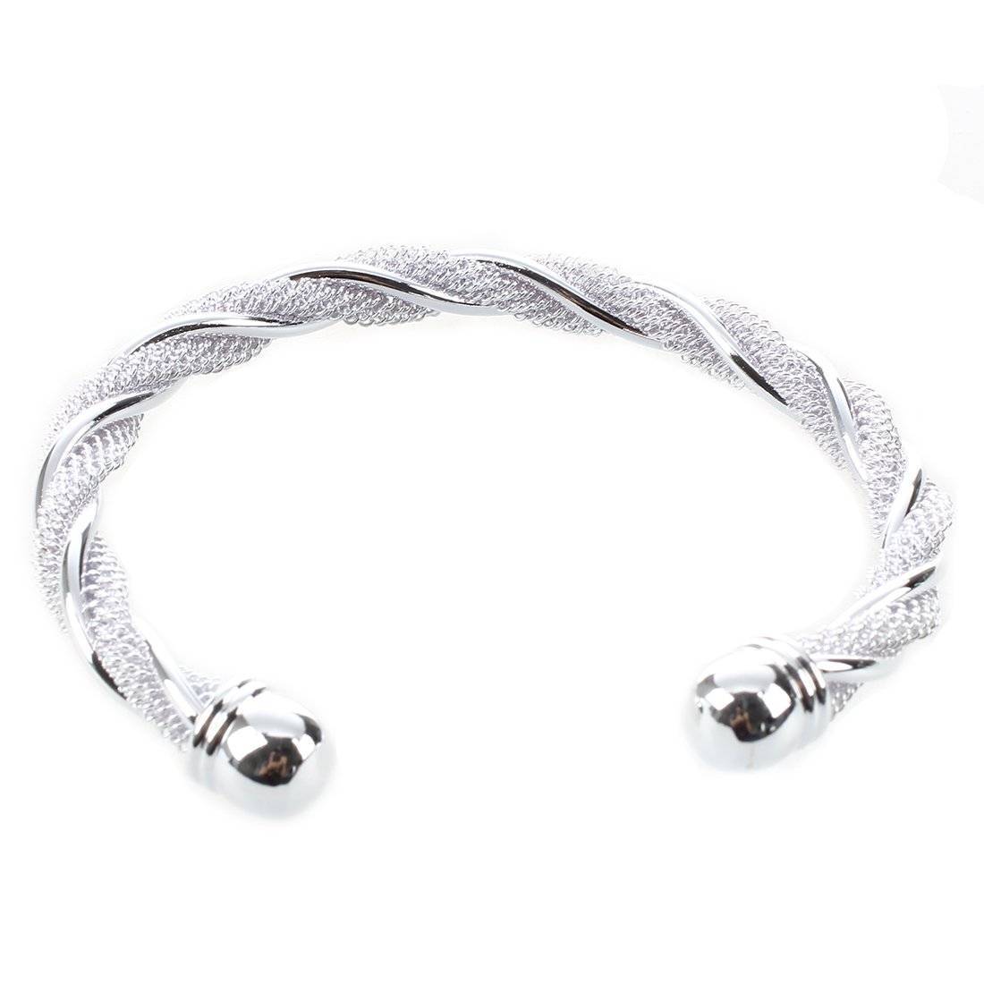 Twisted Mesh Silver Cuff Bracelet For Woman