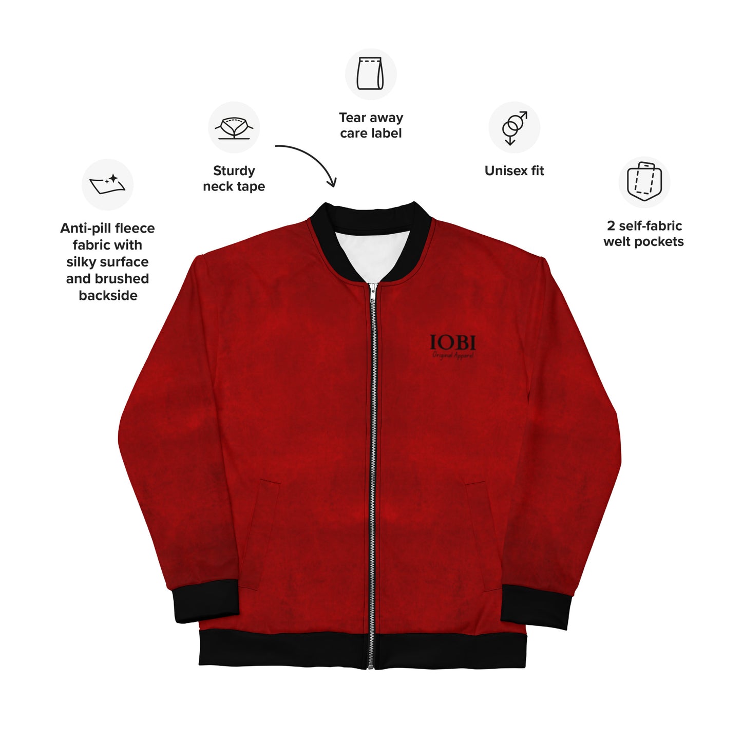 Women Bomber Jacket With Pockets Zipper Premium Quality Red Velvet Design by IOBI Original Apparel