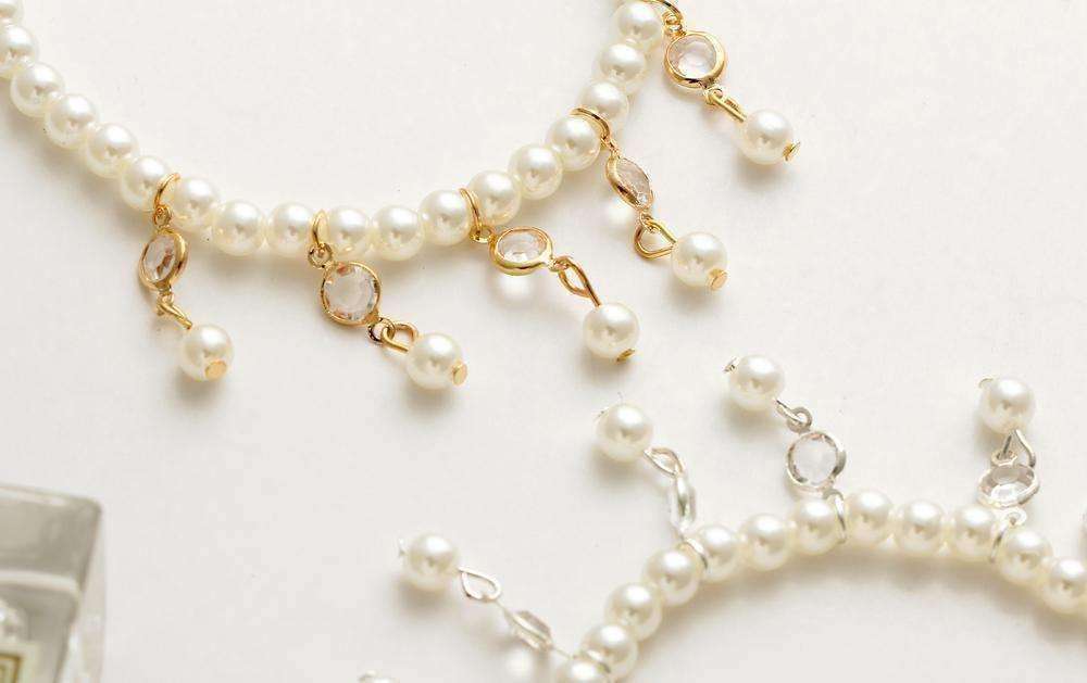 Feshionn IOBI Anklets Pearl and Crystal Drop Ankle Bracelet Accented In Silver or Gold