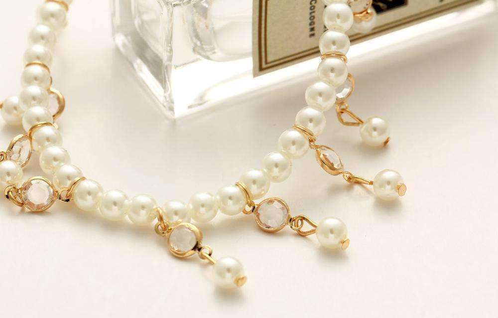 Feshionn IOBI Anklets Pearl and Crystal Drop Ankle Bracelet Accented In Silver or Gold