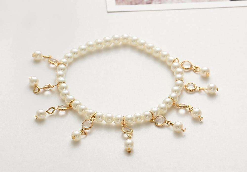 Feshionn IOBI Anklets Pearl and Crystal Drop Ankle Bracelet Accented In Silver or Gold