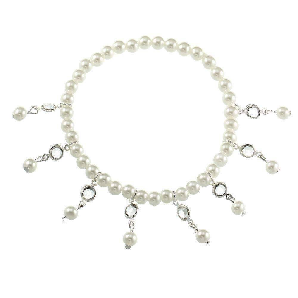 Feshionn IOBI Anklets Pearl and Crystal Drop Ankle Bracelet Accented In Silver or Gold
