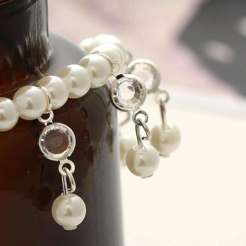 Feshionn IOBI Anklets Silver Pearl and Crystal Drop Ankle Bracelet Accented In Silver or Gold