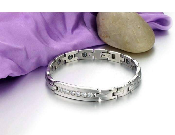 Feshionn IOBI bracelets Elegant CZ Accented Stainless Steel Germanium Magnetic Link Therapy Bracelet
