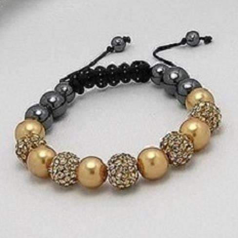 Feshionn IOBI bracelets Gold "Uber Shamballa" Bracelet - Metallic Champagne and Hematite