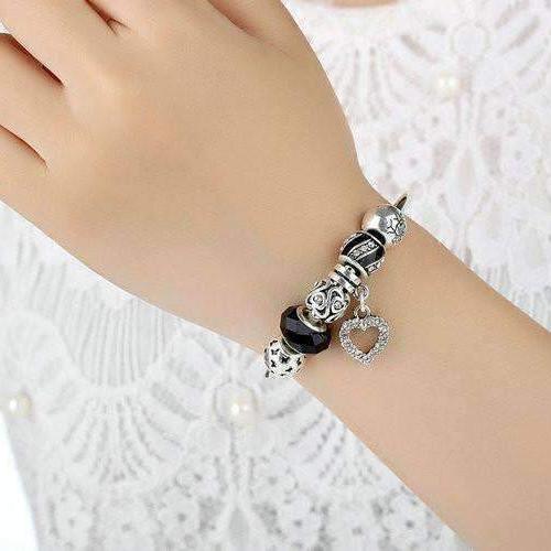 Feshionn IOBI bracelets ON SALE - Love & Family Black Glass Silver Bangle Bracelet