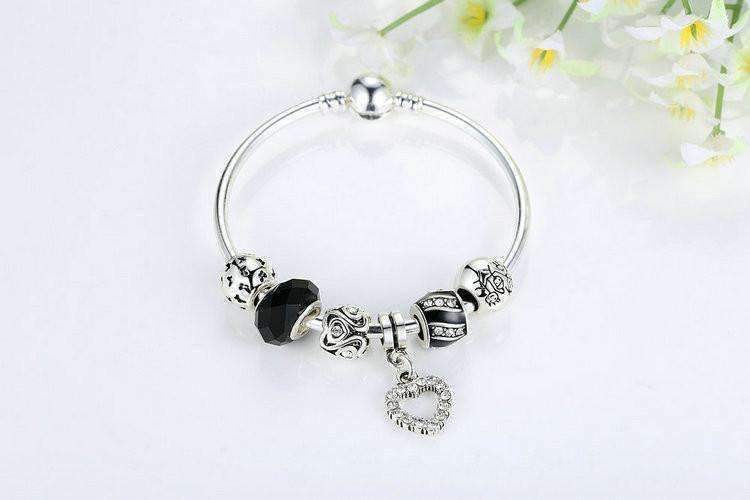 Feshionn IOBI bracelets ON SALE - Love & Family Black Glass Silver Bangle Bracelet