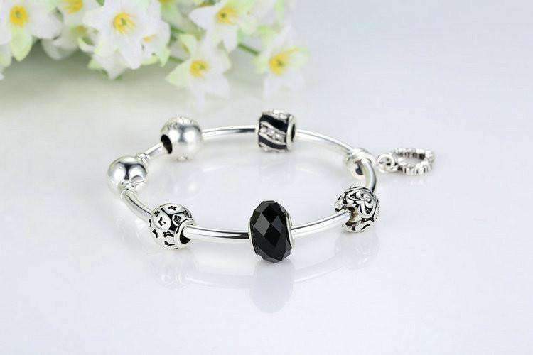 Feshionn IOBI bracelets ON SALE - Love & Family Black Glass Silver Bangle Bracelet