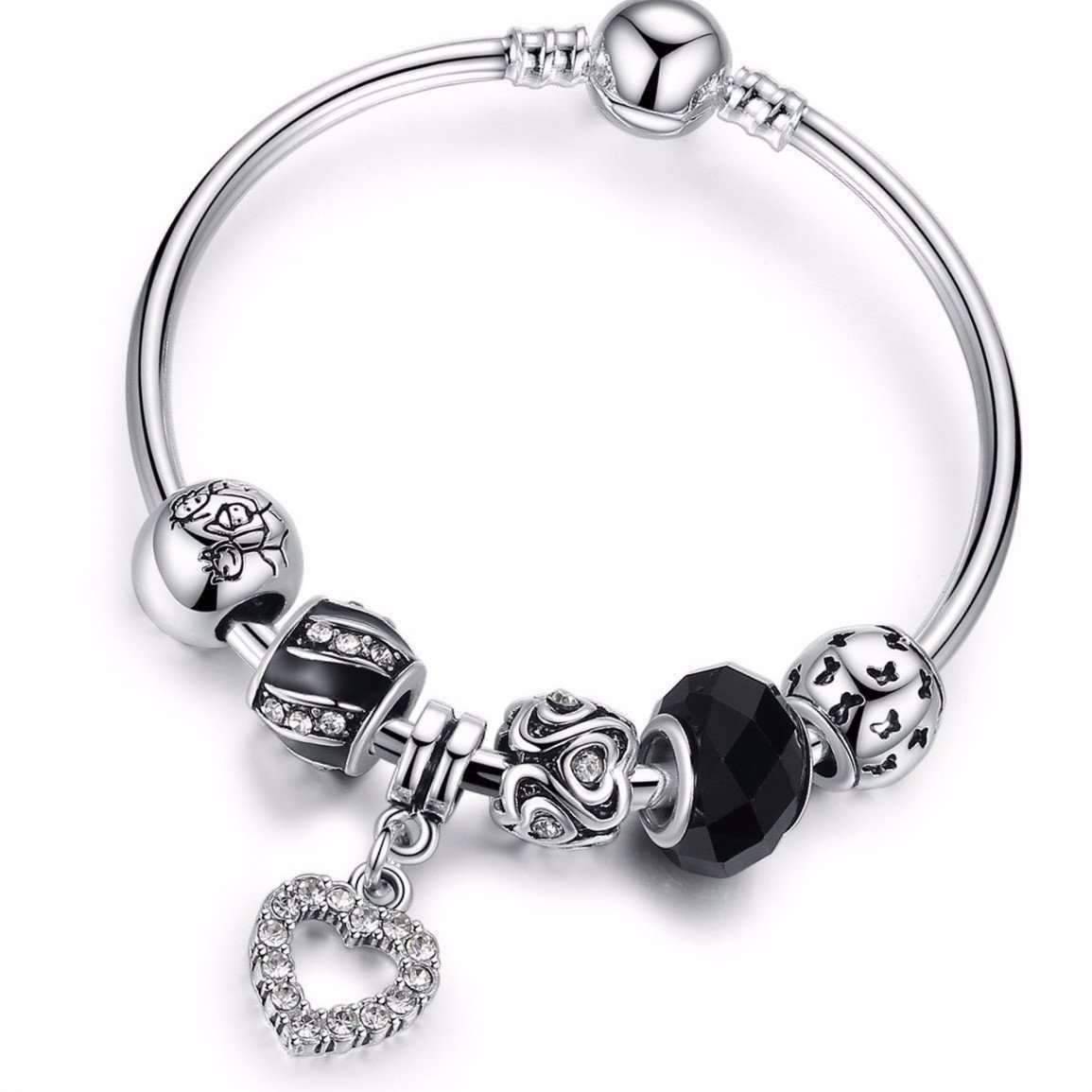 Feshionn IOBI bracelets ON SALE - Love & Family Black Glass Silver Bangle Bracelet