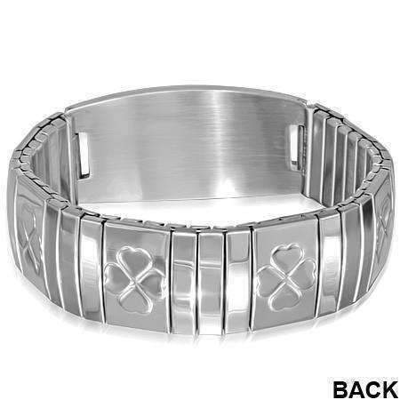 Feshionn IOBI bracelets Shamrock Engravable Stainless Steel Stretch Link Bracelet