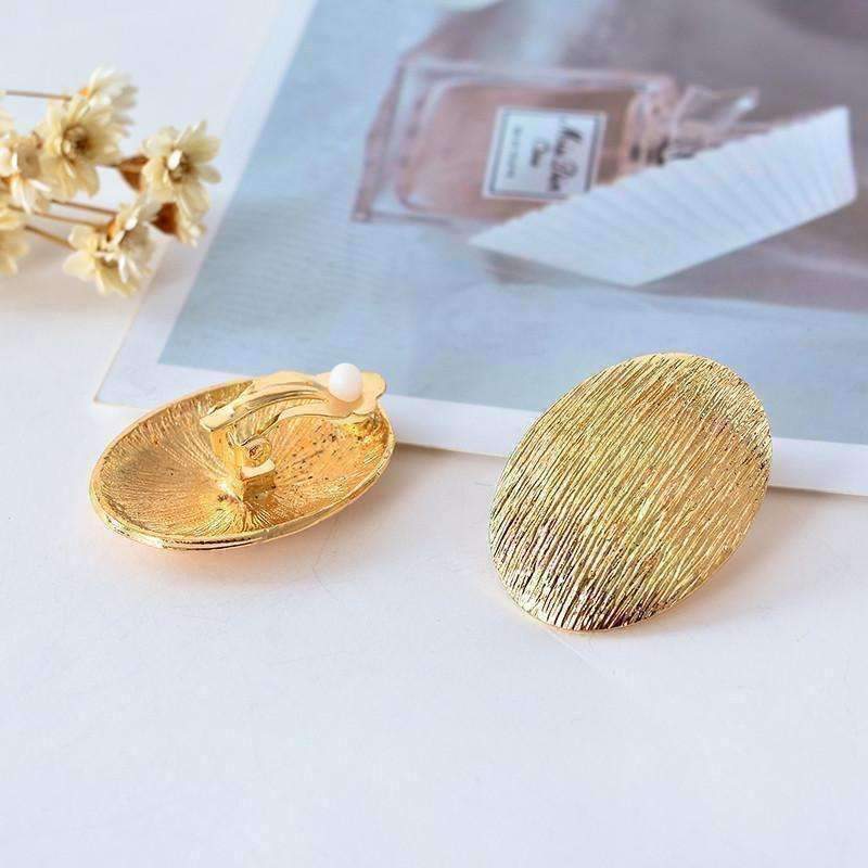 Feshionn IOBI Earrings Brushed Gold Oval Disk Clip-On Earrings