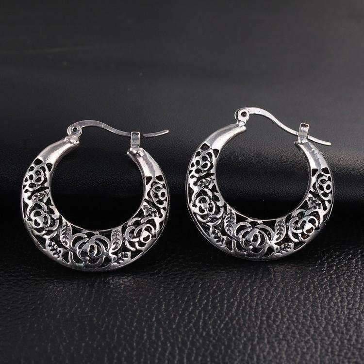 Feshionn IOBI Earrings Etched Vintage Rose Hoop Earrings