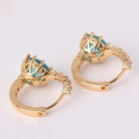 Feshionn IOBI Earrings ON SALE - Blue Topaz CZ Solitaire Gold Plated Hoops