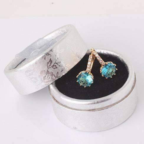 Feshionn IOBI Earrings ON SALE - Blue Topaz CZ Solitaire Gold Plated Hoops