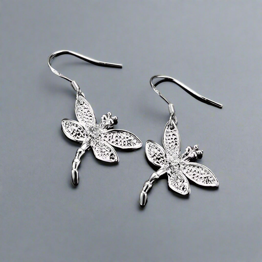 Feshionn IOBI Earrings Silver Sterling Silver Dragonfly Dangle Earrings