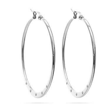 Feshionn IOBI Earrings Stainless Steel CZ Accented Polished Stainless Steel Hoop Earrings