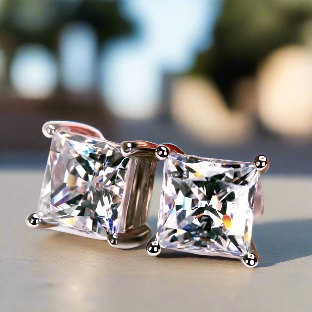 Feshionn IOBI Earrings Tiara Princess Cut IOBI Cultured Diamond Solitaire Stud Earrings