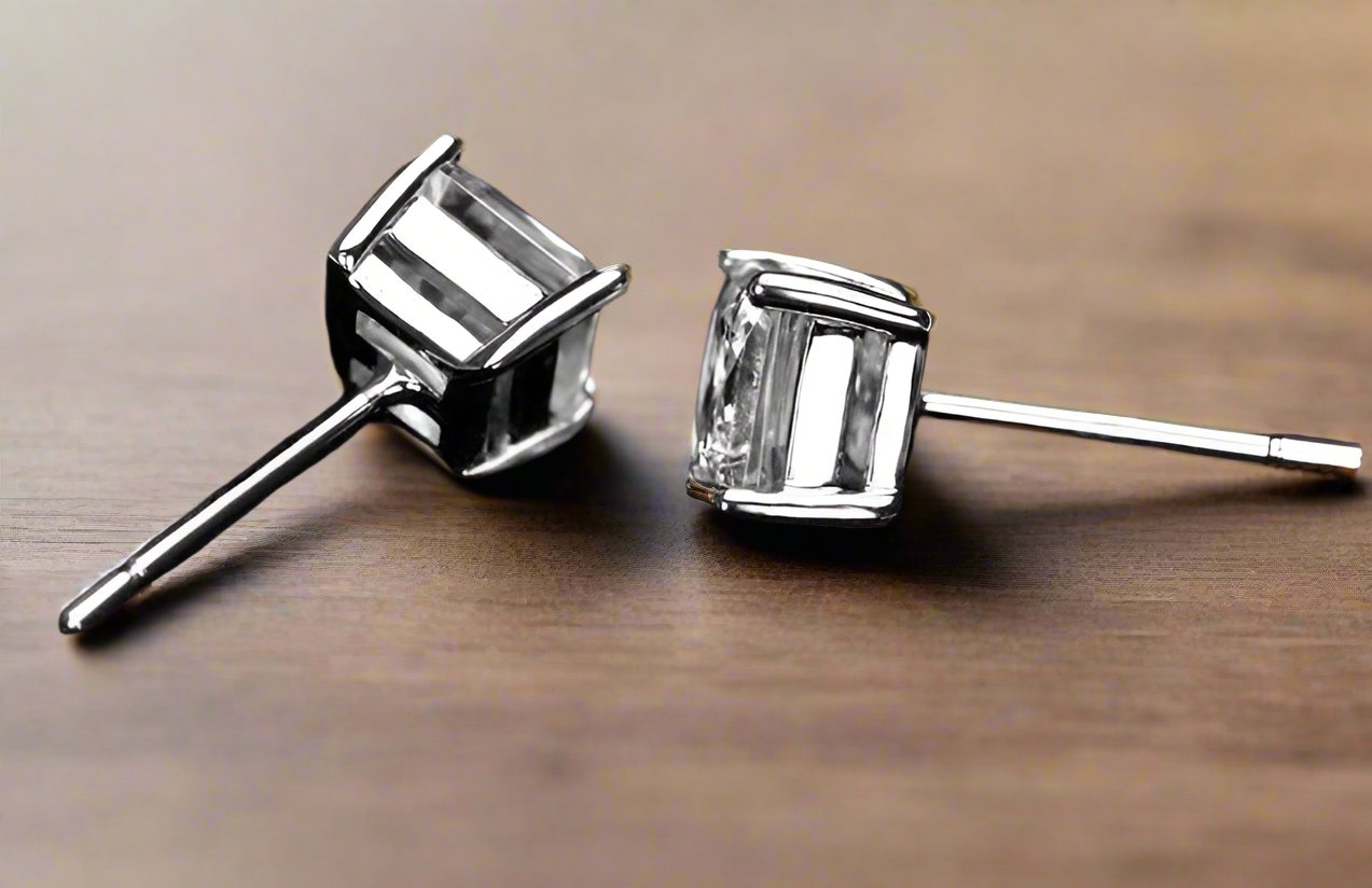 Feshionn IOBI Earrings Tiara Princess Cut IOBI Cultured Diamond Solitaire Stud Earrings