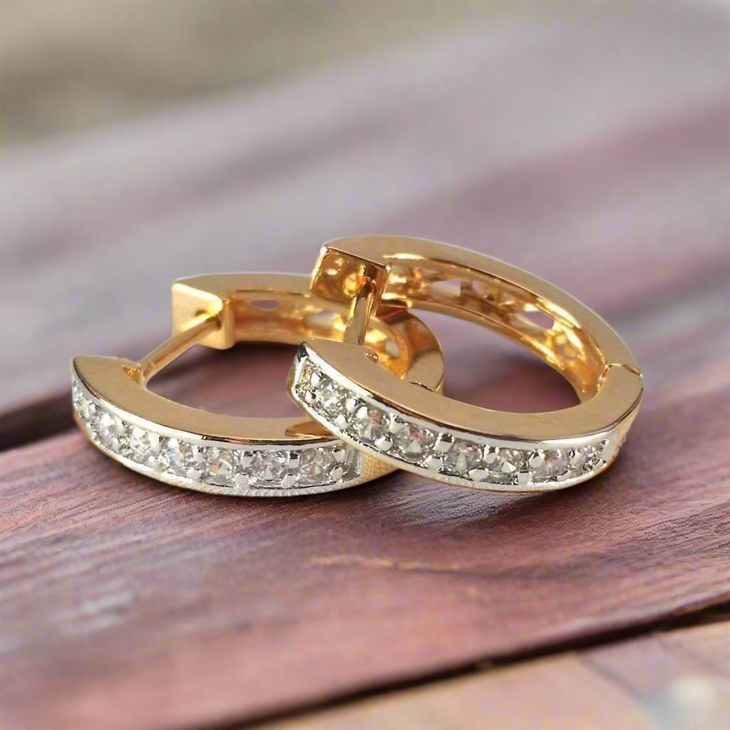 Feshionn IOBI Earrings Two-Tone ON SALE - Channel Set Sparkly CZ Diamond Petite Hoop Earrings