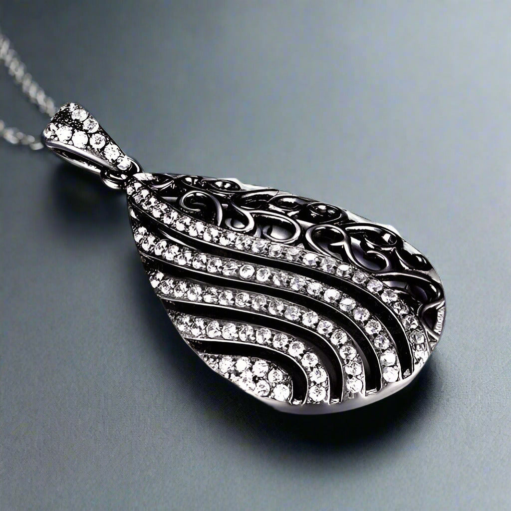 Feshionn IOBI Necklaces Ebony Swirl Black Gold Filigree and CZ Pendant Necklace