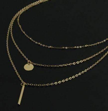 Feshionn IOBI Necklaces Gold Delicately Layered Gold Bead Three Chain Necklace