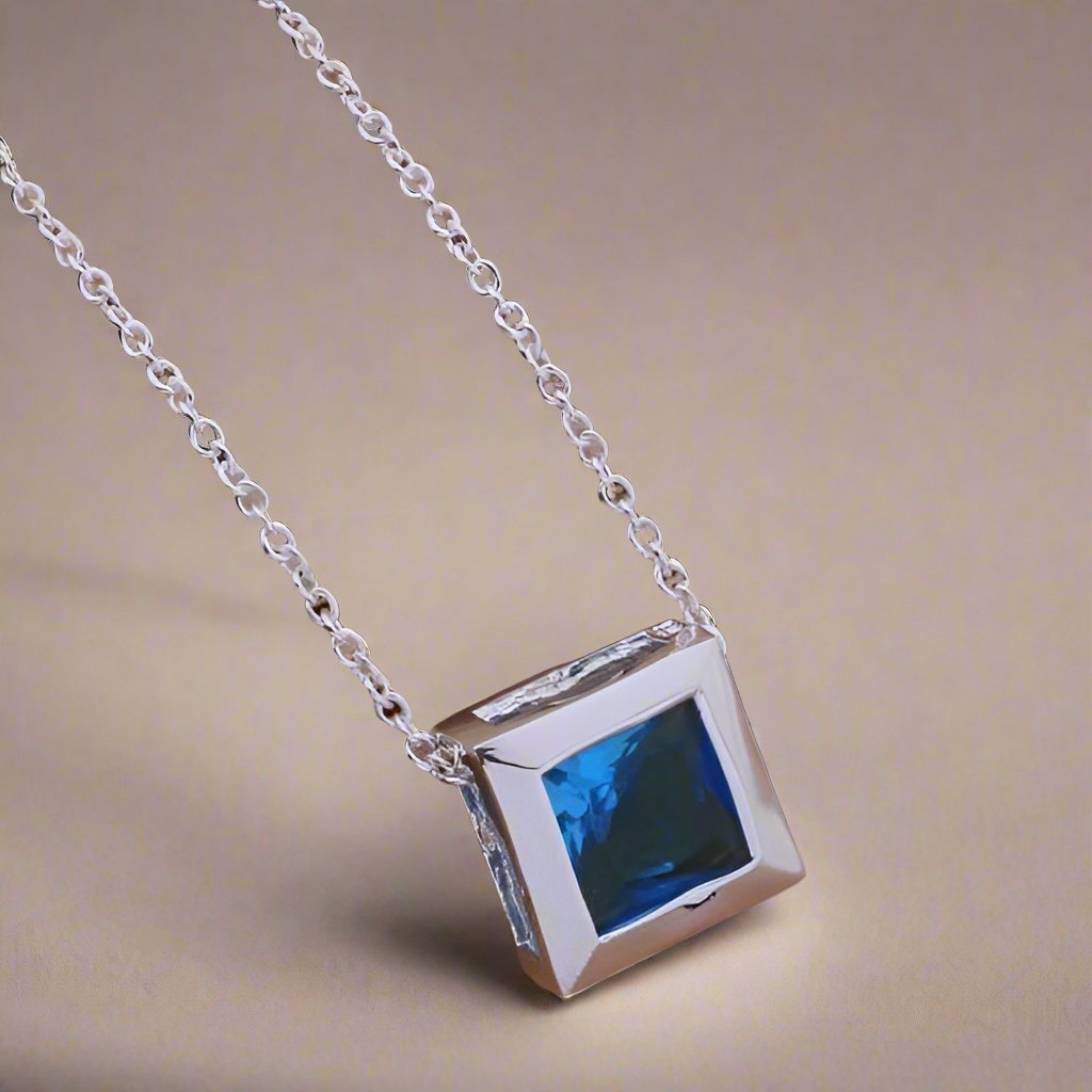 Feshionn IOBI Necklaces ON SALE - Aquarium Sterling Silver Cube Set Floating Necklace