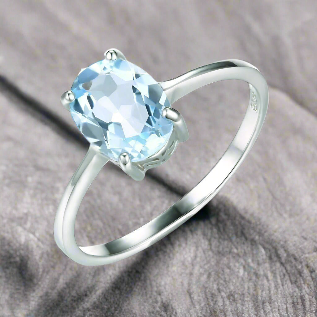 Feshionn IOBI Rings 5 / Ice Blue Oval Ring Ice Blue Genuine Topaz Oval Cut 1.5 CT IOBI Precious Gems Ring