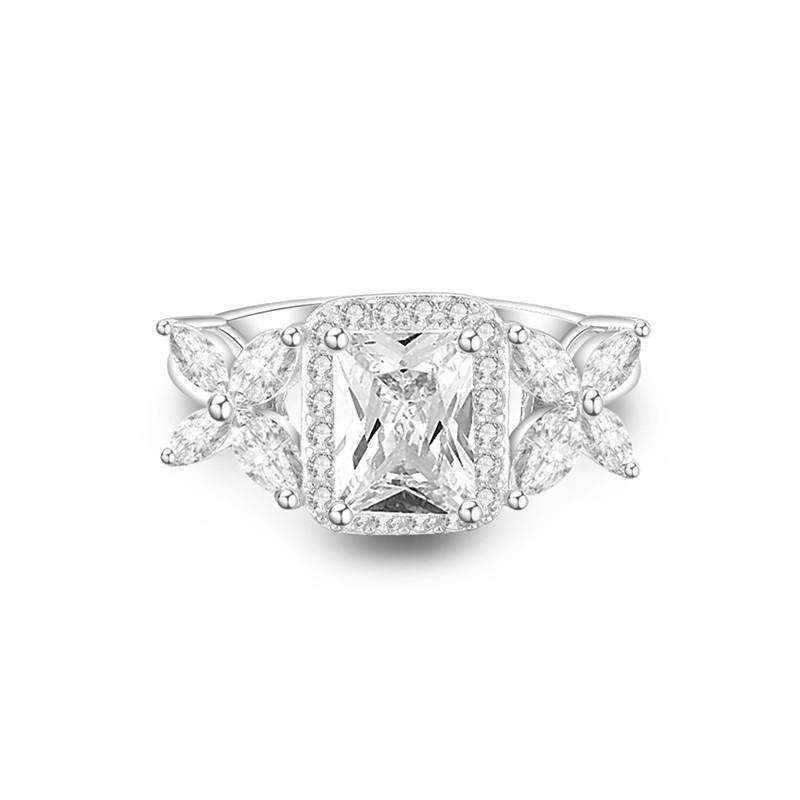 Feshionn IOBI Rings Emerald Cut Butterfly Accented Cubic Zirconia Ring
