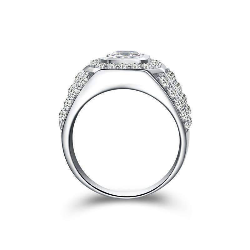 Feshionn IOBI Rings Osiris 2.5CT Emerald Cut Pavé Bezel Set IOBI Cultured Diamond Men's Ring