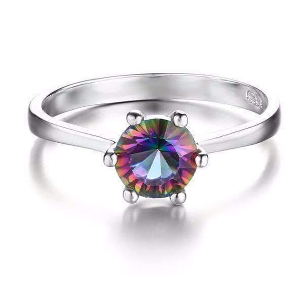 Feshionn IOBI Rings Rainbow Fire Genuine Mystic Topaz Round Cut 1.4CT IOBI Precious Gems Solitaire Ring