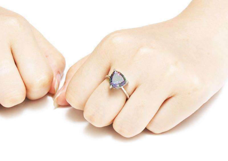 Feshionn IOBI Rings Rainbow Fire Genuine Mystic Topaz Trillion Cut 3CT IOBI Precious Gems Solitaire Ring