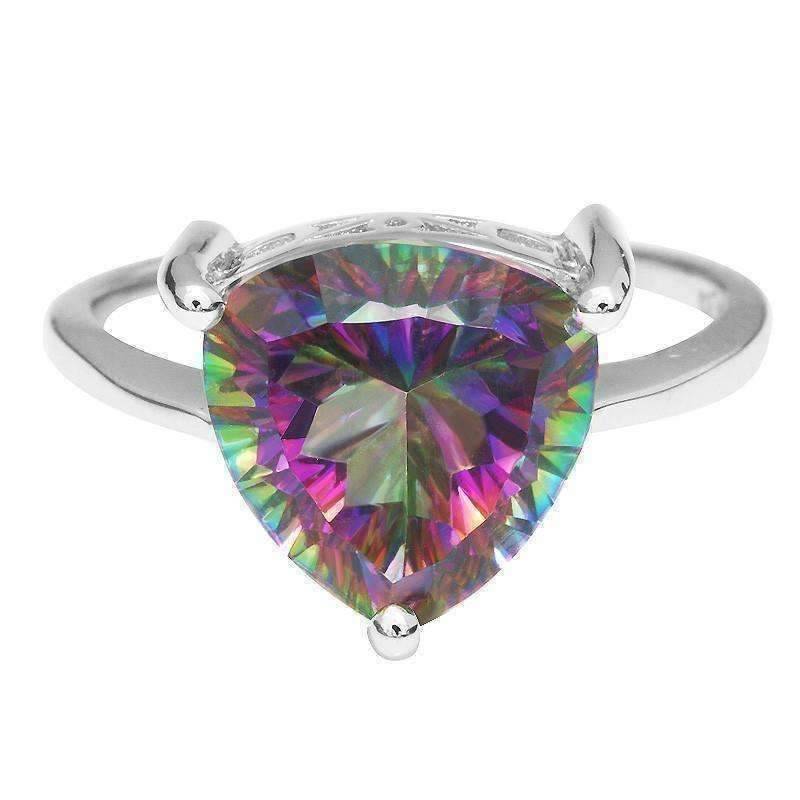Feshionn IOBI Rings Rainbow Fire Genuine Mystic Topaz Trillion Cut 3CT IOBI Precious Gems Solitaire Ring