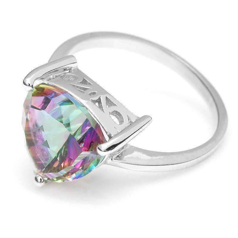 Feshionn IOBI Rings Rainbow Fire Genuine Mystic Topaz Trillion Cut 3CT IOBI Precious Gems Solitaire Ring