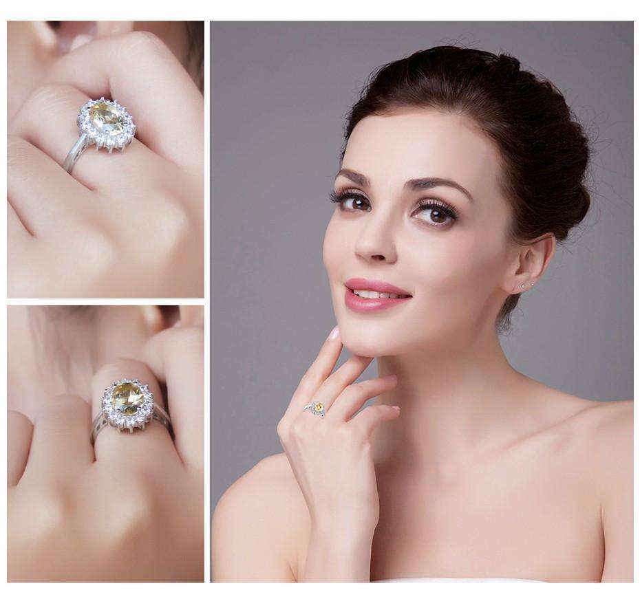 Feshionn IOBI Rings Spanish Gold Halo 2.5CT Genuine Citrine IOBI Precious Gems Ring
