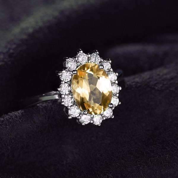 Feshionn IOBI Rings Spanish Gold Halo 2.5CT Genuine Citrine IOBI Precious Gems Ring