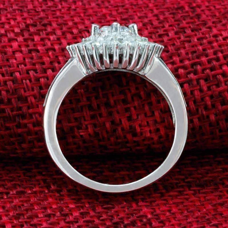 Feshionn IOBI Rings Sunburst Baguette Cubic Zirconia Halo Sterling Silver Cocktail Ring