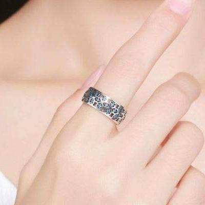 Feshionn IOBI Rings Sweet Blue Clover CZ Sterling Silver Band Ring